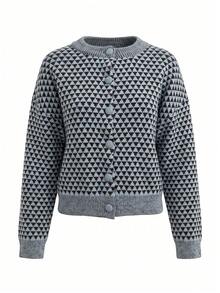 Cardigan Rajut Vintage Wanita, Desain Detail Kancing, Lengan Panjang, Potongan Reguler, Cocok untuk Pakaian Musim Gugur/Musim Dingin - MultiWarna - View 7
