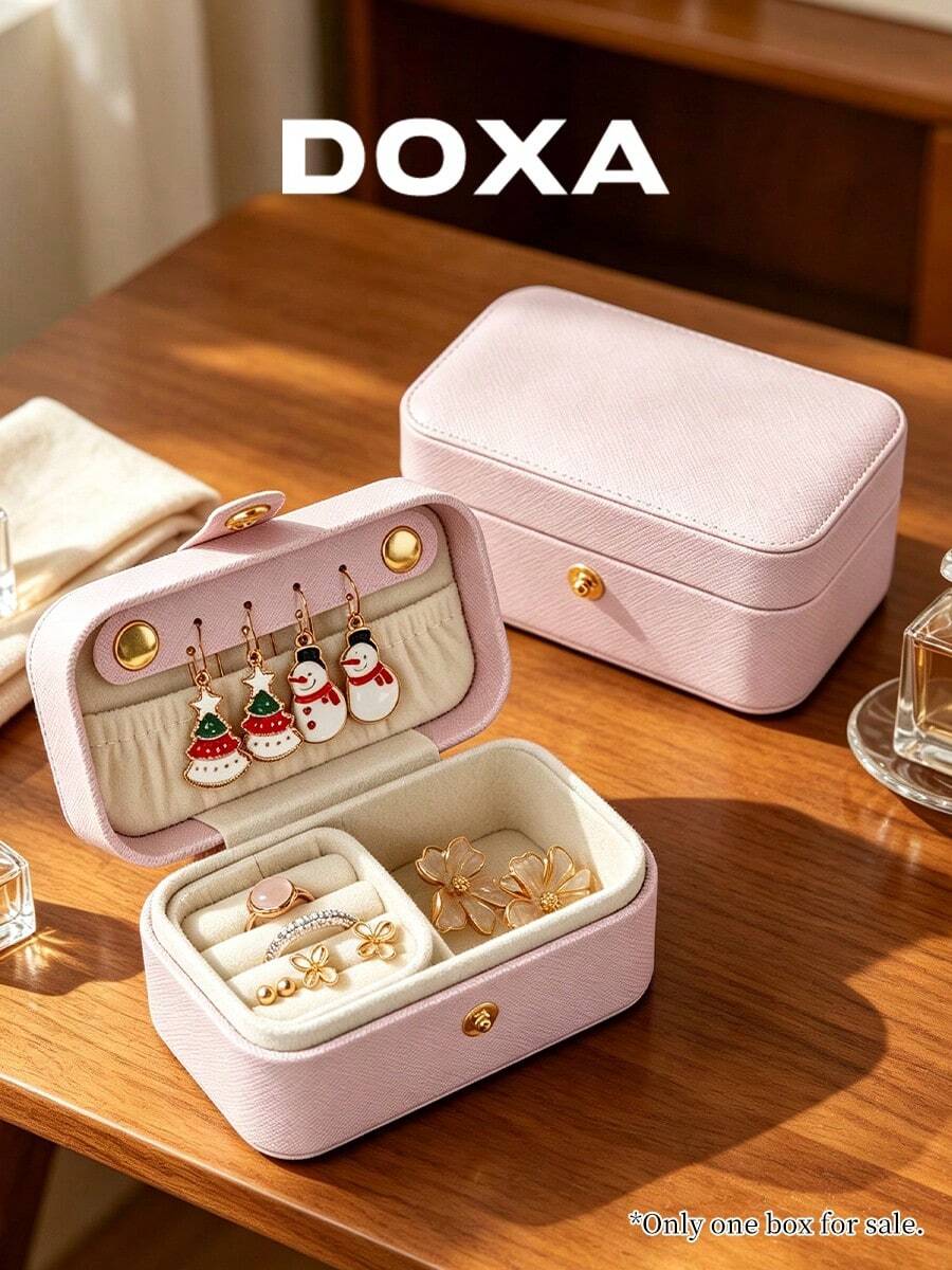 DOXA Mini PU Leather Jewelry Box, Portable Travel Jewelry Organizer, Suitable For Earrings, Rings, Bracelets - Pink - View 1
