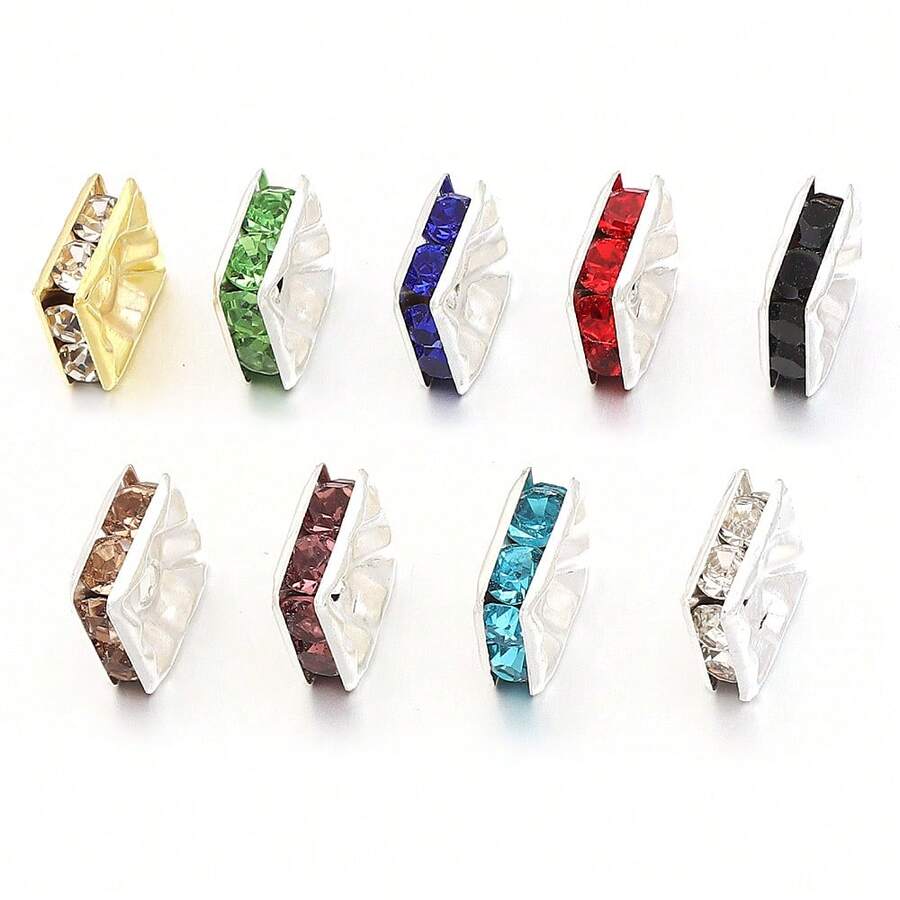 30 Peças Contas Espaçadoras Quadradas de Strass de Cobre, Espaçadores de Pulseira Bola de Flor, Acessórios de Joias Pendentes, Materiais para Pulseira e Colar de Contas Feitos à Mão DIY, Espaçadores para Fabricação de Joias
