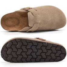 Women's Casual Apricot Suede Mules Cork Footbed Sandals Women's Summer Falt Sandals.Adjustable Buckle Clogs Arch Support Lightweight Potato Shoes - 杏色 - 查看 3