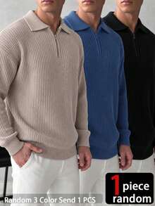[1 Set Random]1pc Men's Teen Klein Blue Solid Color Minimalist Casual Versatile Commute Autumn/Winter Sweater - Black - View 10