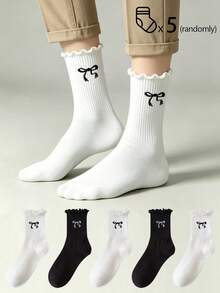 5 Pairs Of Men's Mid-Calf Crew Cotton Socks,Breathable,Moisture-Wicking,High Elastic,All Season Comfort,Black/White Random Mix For Sports/Daily/Casual - Multicolor - View 3