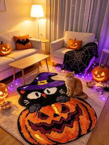 1 pieza Alfombra decorativa de calabaza de Halloween, felpudo, alfombra pequeña, felpudo de bienvenida, alfombra, felpudo de piso, felpudo exterior, alfombra de cocina, decoración del hogar, felpudo de puerta principal, alfombra de área, felpudo exterior, decoración del hogar, alfombra de área, alfombra de jardín, alfombra lavable - Multicolor - Ver 4