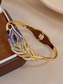 Elegant Unique Peacock Feather Women's Bracelet, Luxury Zirconia Stainless Steel Bracelet, Suitable For Christmas, Daily, Party, Halloween, Birthday Jewelry Gift - Multicolor - View 8