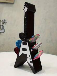 Guitar-Shaped Pick Storage Box, Holds Up To 10 Picks, Unique Guitar Design, Suitable For Guitar Enthusiasts, Personal Use Or Gift For Friends - Black - View 4