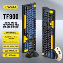 T-WOLF Gaming Keyboard And Mouse Set Wireless Bluetooth Dual Mode Keyboard Mouse RGB Backlit Custom Gaming 104-Key Keyboard 6-Button Wireless Backlit Mouse - View 1