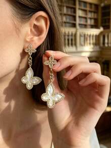1 Pair Elegant Butterfly Design Earrings, Unique Versatile Earrings For Women - Gold - View 1