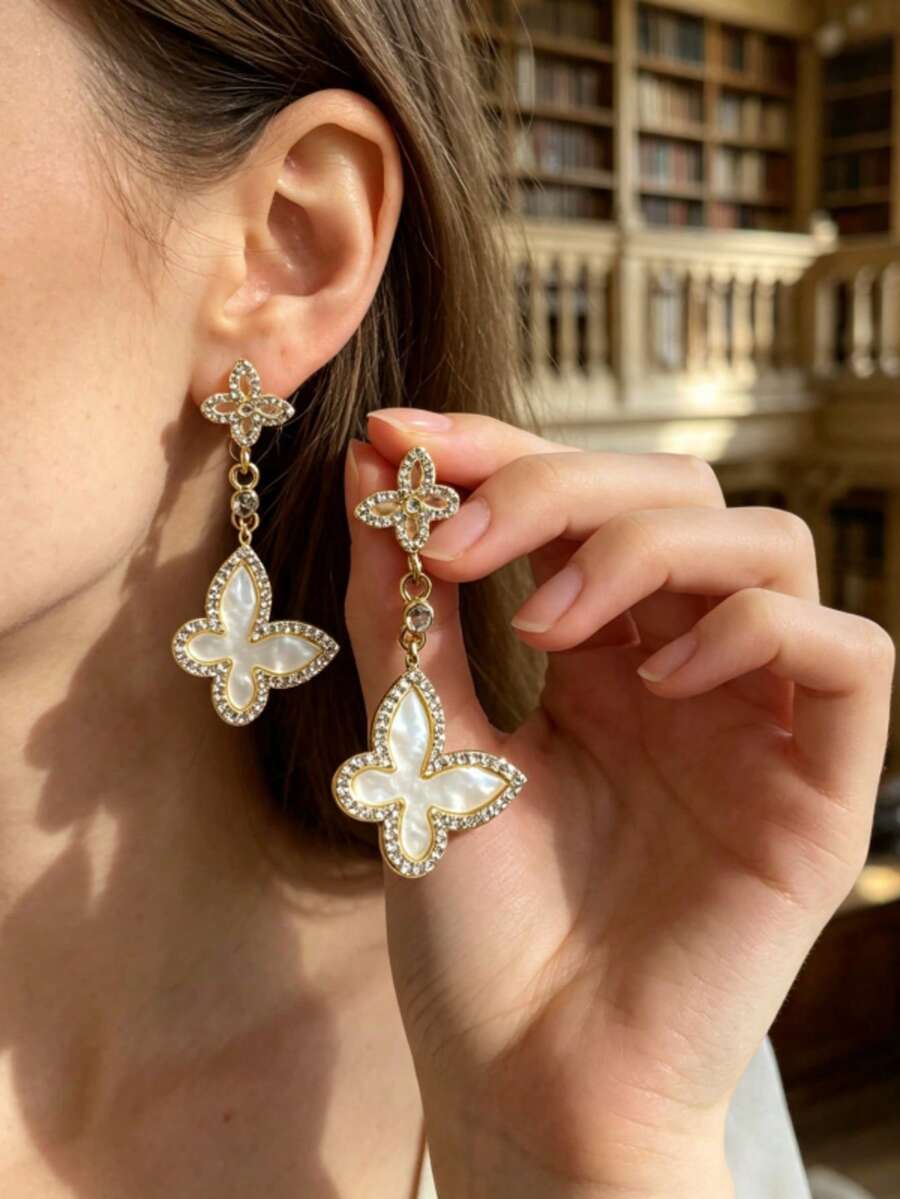 1 Pair Elegant Butterfly Design Earrings, Unique Versatile Earrings For Women - Gold - View 1