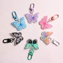 6 Pcs/Pack Cute Colorful Butterfly Acrylic Keychains, Cartoon Backpack Pendant Key Rings, Aesthetic Decorative Key Holders For Students Party Favor Gift Supplies - Butterfly - View 5