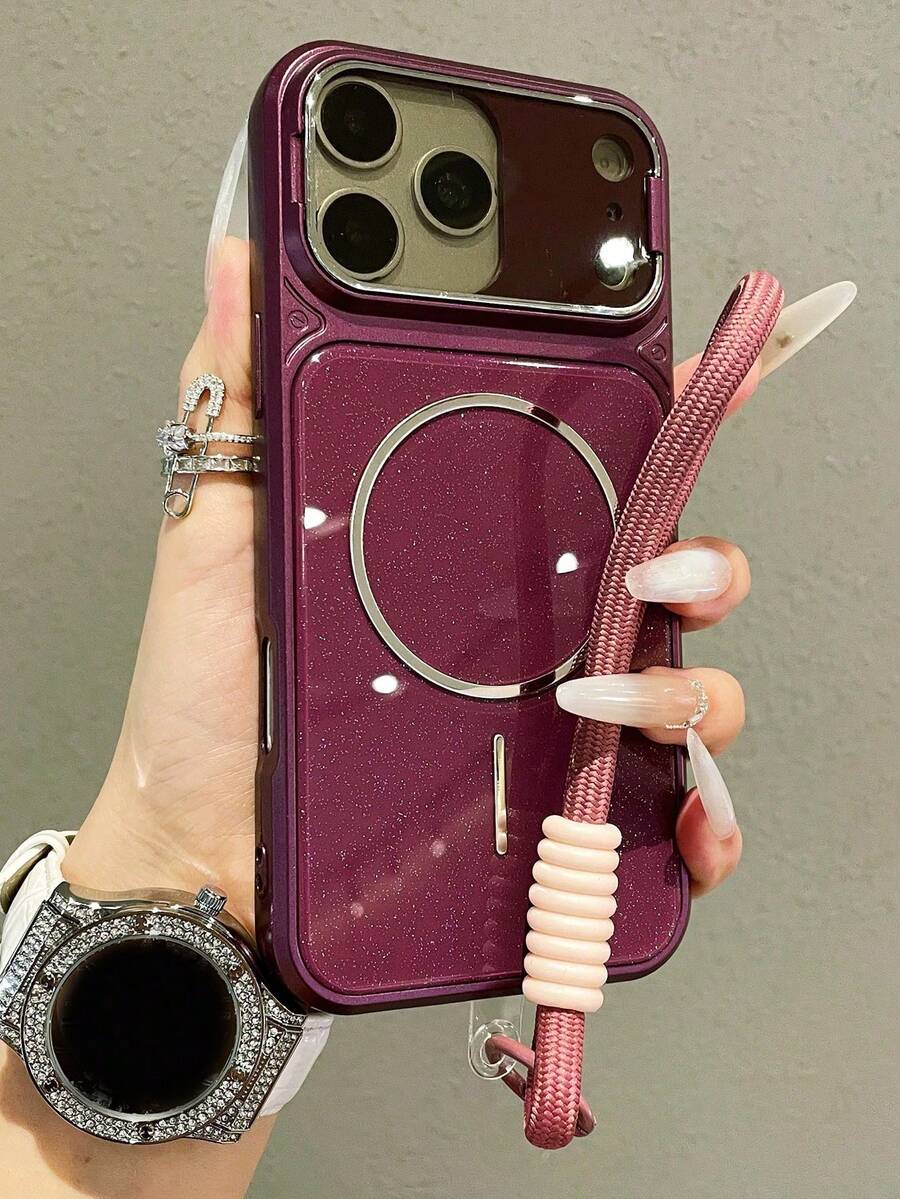 Casing Ponsel Magnetik Pelindung Kamera Berkilau Mewah Kompatibel dengan iPhone 17 Pro Max 17 Pro 17 16 Pro Max 16 Pro 16 15 Pro Max 15 Pro Max 15 Pro 15 14 Pro Max 14 Pro 14 13 Pro Max 13 Pro 13 Pengisian Daya Nirkabel Anti Jatuh Pelindung Lensa Penutup Belakang Bawa Tali Pendek
