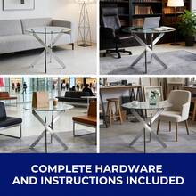 Dining Table With Cross Metal Leg And Tempered Glass, Modern Space-Saving Kitchen Table For Living Room,  Legs, Round Table, Silver Legs, 80x80x75cm - 銀色 - 查看 6