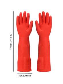 1 Pair Red Waterproof Anti-Slip Latex Kitchen Cleaning Gloves + 3pcs Double-Sided Highly Absorbent Coral Fleece Dishcloths, Non-Lint, Non-Greasy, Washable - Red - View 11