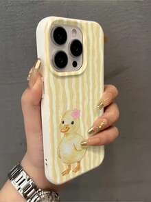 Cute Yellow Duck & Striped Pattern Anti-Drop TPU Lychee Texture Phone Case, Compatible With Apple 11 12 13 14 15 16 17 Pro/Pro Max/14 15 16 17 Plus And Galaxy Phones, Holiday Gift, Daily Commute, Anti-Drop Style - Multicolor - View 4
