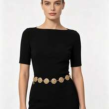 Bohemian Vintage Metal Waist Chain Belt For Women, Designer Niche Accessory, High-End Versatile Chain Belt With Paisley Pattern, Sexy Zinc Alloy Vintage Jewelry, Punk Style Hollow Floral Disc Waist Chain, Spring Summer Autumn Winter - Gold - View 3