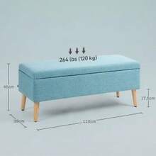 Bench Upholstered Bench With Storage Space Bed Bench With Linen Look For Hallway Bedroom Living Room Rubber Wood Blue 110 X 39 X 45 Cm - A - View 2
