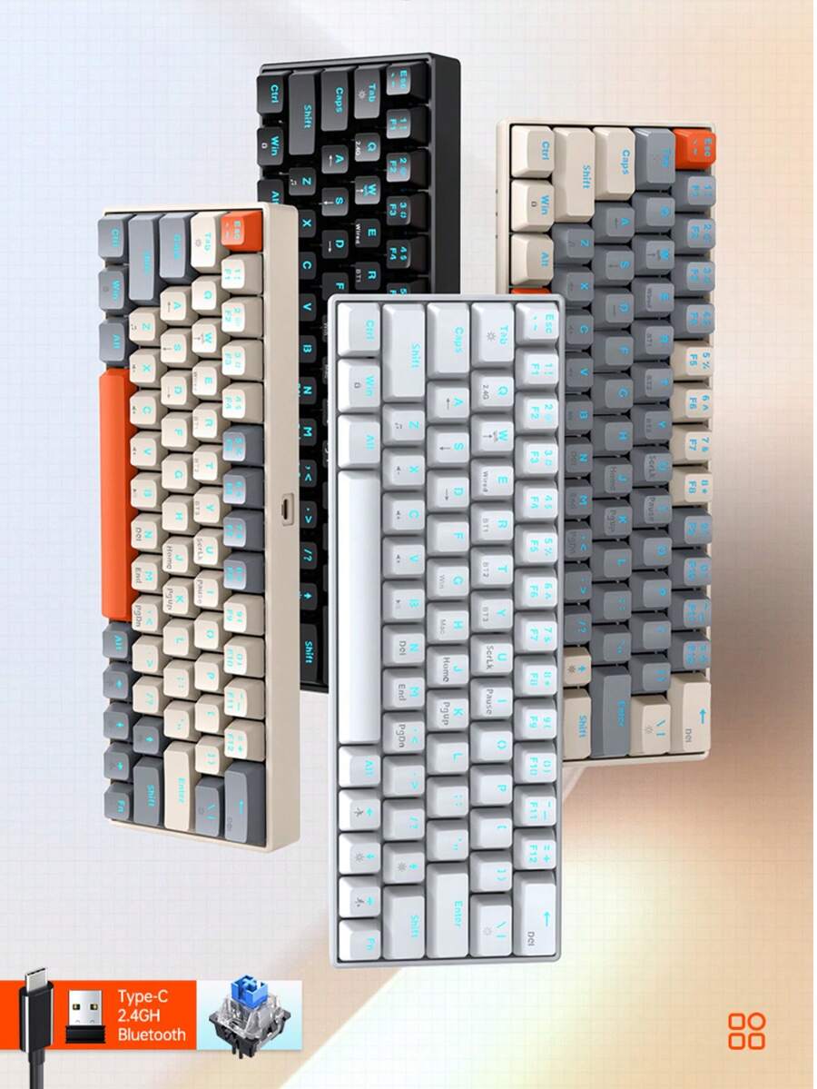 T-WOLF Keyboard Gaming Mekanik, RGB yang Dapat Disesuaikan, Nirkabel Bluetooth, Tiga Mode, Saklar Biru, Keyboard Portabel Ringkas 63 Tombol - View 1