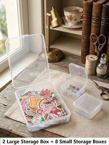 1/4/6pcs Square Transparent Sticker Storage Box, Desktop Organizer, Transparent Plastic Divided Storage Box, Dust-Proof Accessory Storage Box, Sticker And Small Item Sorting Storage Box, Art Supplies Storage - Multicolor - View 12