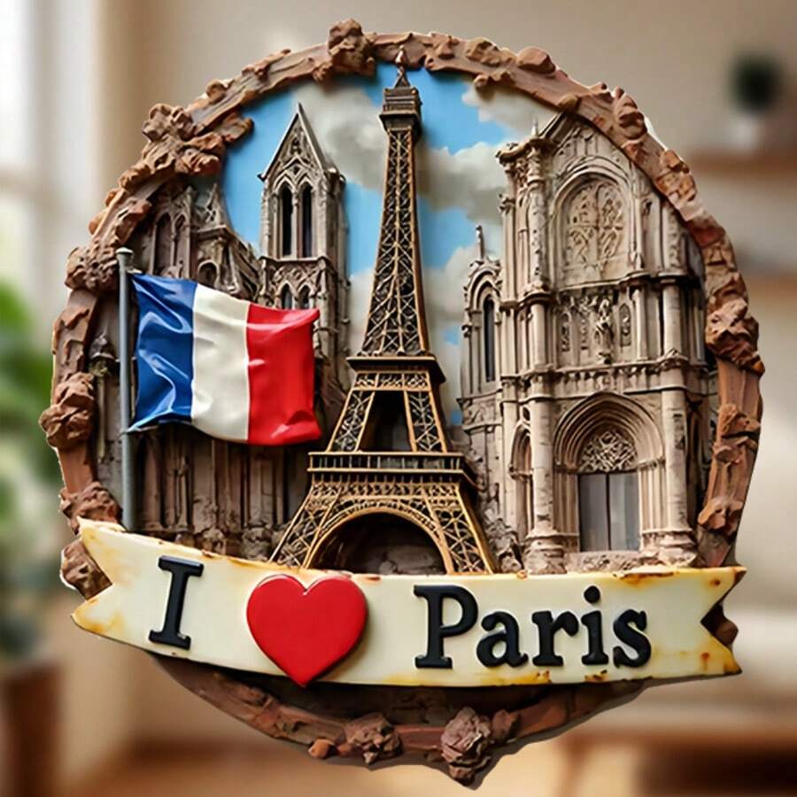 巴黎聖母院與三色旗 I Love Paris 緞帶磁鐵,每一道拱門與條紋都訴說著虔誠故事,適用於家中所有金屬表面的紀念品 - C - 查看 1