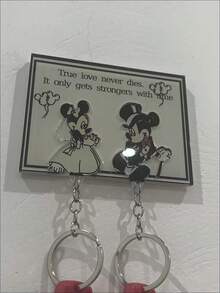 Disney 3PCS Couple Matching Keychains, Wedding Mickey Minnie Bride & Groom Acrylic Key Ring Set, Romantic Lover Gift, Valentine Wedding Souvenir Key Holder - One Size - View 9