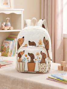 1pc Backpack, Children's Backpack, Corduroy Girl's School Bag, Travel Storage Bag, Animal & Cherry Print Design, Large Capacity Foldable Easy Storage Bag, Lightweight Burden Reduction, Multi-Pocket Layered Design + Zipper Closure, Organized Storage For Easier Access, Suitable For Student School Bag - Multicolor - View 2