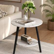Simple Double-Layer Side Table, Suitable For Home, Living Room, Balcony, Bedroom Nightstand, Small Space - White - View 1