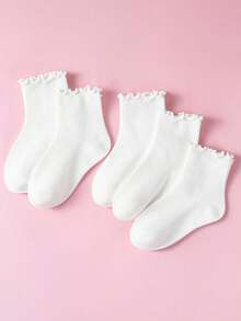 5/10 Pairs Kids All-Season White Ruffle Lace Princess Socks, Simple & Comfortable, Suitable For Daily Wear, Travel And Sports - White - View 7