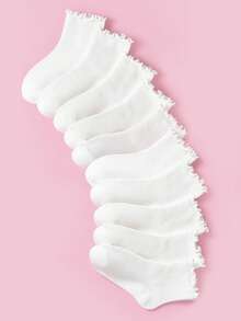 5/10 Pairs Kids All-Season White Ruffle Lace Princess Socks, Simple & Comfortable, Suitable For Daily Wear, Travel And Sports - White - View 16