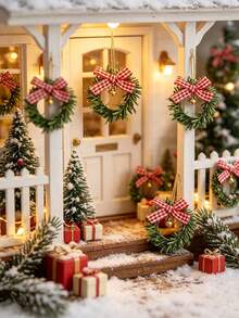 4pcs/1pc Mini Christmas Wreath - Creative Decorative Wreath With Bells And Bows, Suitable For Christmas Tree, DIY Holiday Crafts, Miniature Christmas Scene Hanging Decor And Holiday Gift Decoration Small Wreath - Multicolor - View 6
