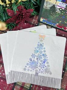 20pcs Gold Foil Christmas Tree Napkins – White Background Featuring Gold And Silver Foil Christmas Tree Patterns And Elegant Snowflake Designs, Accented With Gold Bows; Suitable For Christmas Celebrations. - Multicolor - View 11