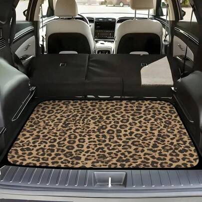 1 buah Alas Bagasi, Bahan Poliester, Motif Leopard Gaya Minimalis, Dihiasi Pita Ungu dan Pola Hati, Cocok Untuk Truk/Mobil/SUV