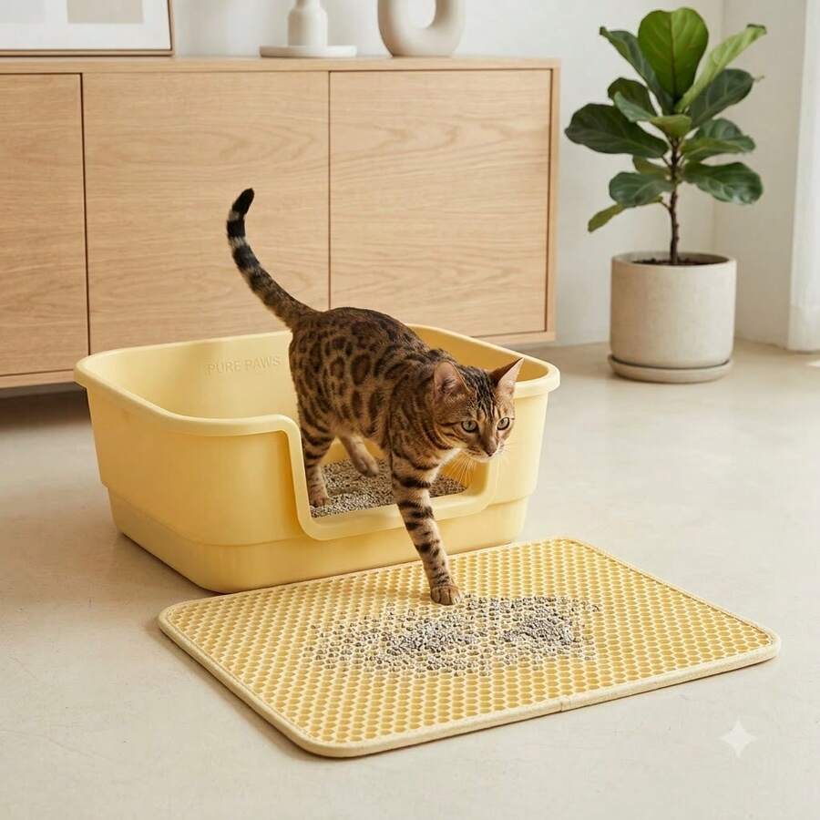 1pc - Extra Large Double Layer Cat Litter Mat, EVA Non-Slip Waterproof, Effectively Traps Scattered Litter, Washable Easy To Clean, Odor-Resistant Durable Tray