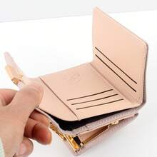 Solid Color Snap Closure Short Women's Wallet, Three-Fold Multi-Function Purse - Pink - View 4