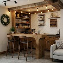 LITTLE TREE Farmhouse Oak Counter Height Bar Table‑160x40x95cm Rectangular‑Pub Home Bar Unit‑For Kitchen Dining Balcony Basement - Light Brown - View 3