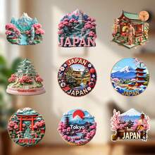 東京紅日富士山與雙塔之花湖磁鐵，城市黎明柔光金輝，適用於家中所有金屬表面的紀念品 - C - 查看 2