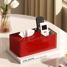 High-Quality Magnetic PU Leather Tissue Box Holder With Storage Compartment, Tissue Rack, Can Hold Tissues/Remote Control And Desktop Clutter, Bright Red Decorative Napkin Storage Box, Suitable For Bathroom, Living Room, Bedroom, Desktop, Home And Office - View 2