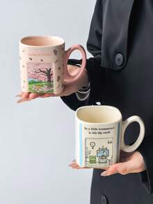 1 buah Mug Keramik Persegi Motif Kartun Lucu dan Menyembuhkan, Gaya Ins Kreatif dengan Desain Jendela Berongga untuk Kopi, Cangkir Sarapan, Cangkir Teh Sore, Hadiah Unik yang Sangat Menarik, Aman untuk Microwave dan Mesin Pencuci Piring - MultiWarna - View 6