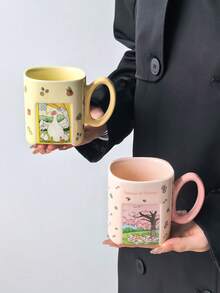 1 buah Mug Keramik Persegi Motif Kartun Lucu dan Menyembuhkan, Gaya Ins Kreatif dengan Desain Jendela Berongga untuk Kopi, Cangkir Sarapan, Cangkir Teh Sore, Hadiah Unik yang Sangat Menarik, Aman untuk Microwave dan Mesin Pencuci Piring - MultiWarna - View 4