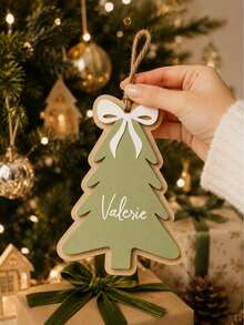Custom Christmas Tree Wooden Plaque, Personalized Gift Decor, Farmhouse Holiday Ornament, Customized Name Tag For Xmas Tree, Customizable Present Decoration, Festive Home Hanging Sign, Christmas Gift For Family, Christmas Ornament, Living Room Decor - Style a - View 4