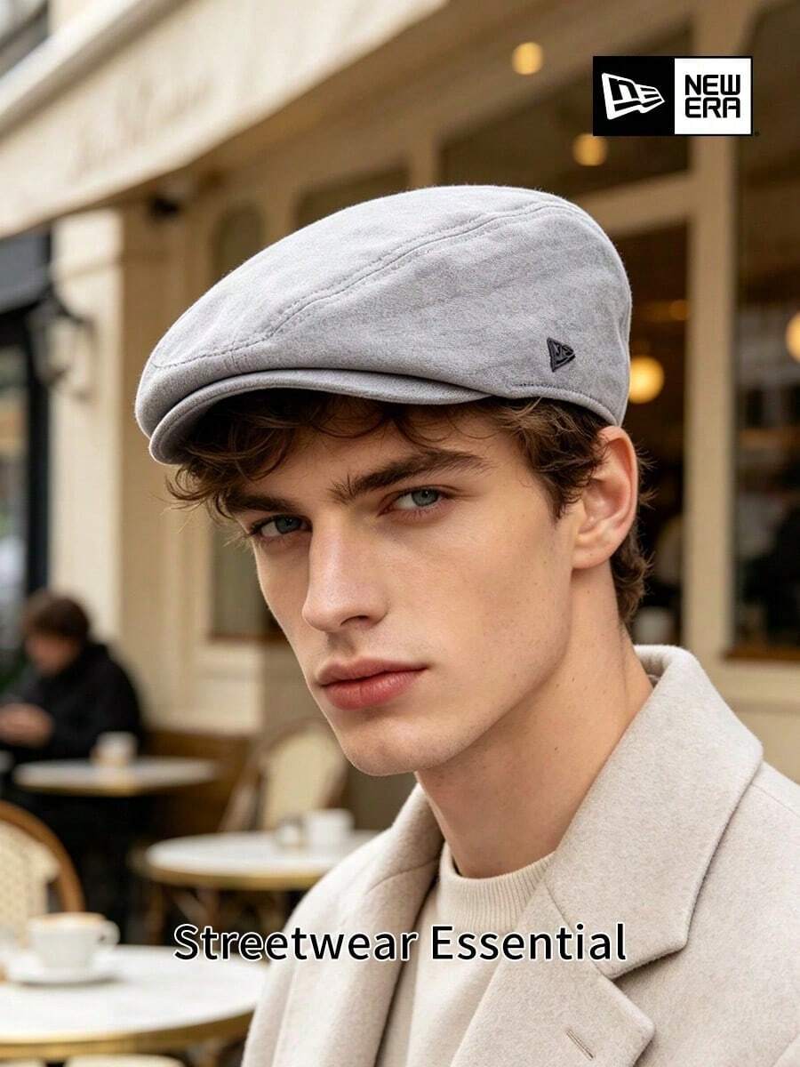 New Era Light Gray Newsboy Cap Unisex, Vintage Flat Cap With Small Logo, Casual Retro Gatsby Hat - New Era Grey Flat Cap - View 1