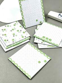 4pcs/Set Kertas Tempel Motif Daun Semanggi yang Sangat Menarik, Dapat Dipindahkan, Kertas Tempel Memo Minimalis Lucu untuk Pelajar, Ukuran 75*75mm, Bantalan Memo Kantor Kreatif, Perlengkapan Penting untuk Kembali ke Sekolah, Hadiah untuk Pelajar - Satu-Ukuran - View 4