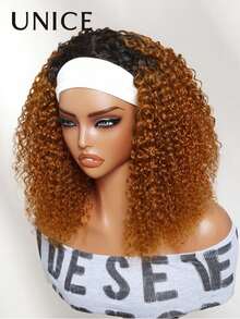UNice Blend Secure 10 Seconds Flip-Over Half Wig Jerry Curly 3 In 1 Flip Over 3/4 Half Wig With Drawstring Beginner Friendly 100% Human Hair Wig Copper Ombre Color Machine Made Wig Put On And Go - SNatural/Orange - View 5