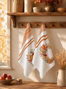 2pcs Autumn Fruit Pumpkin Wreath Pattern Kitchen Towels, Soft Polyester Material Dish Cloths, Suitable For Kitchen Decoration, Kitchen Cleaning, Holiday Party Decor, Kitchen Bathroom Supplies Home Essentials, Home Decor, Housewarming Gift - Multicolor - View 7