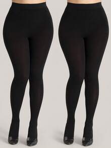 1/2 Pairs High Waist Opaque Black Tights, Super Elastic Tummy Control & Butt Lift Pantyhose, Breathable Slim Fit For All Body Types - Black - View 10