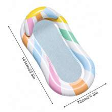 Colorful Striped Inflatable Pool Float With Headrest, Mesh Water Hammock Lounger, PVC Swimming Pool Floating Bed Raft For Summer Beach Pool Party - A - View 7