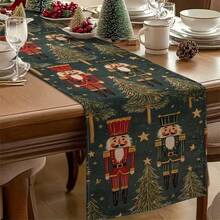 1 Set Of Linen Table Runner, Featuring Berry, Christmas Tree, And Nutcracker Patterns. Durable Indoor And Outdoor Holiday Table Flags, Suitable For Kitchen, Restaurant, And Christmas Party Decoration, Holiday Themes, And Home Decor. - Multicolor - View 10