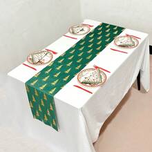 1pc 28*182/275cm Red Christmas Tablecloth With Snowflake, Christmas Tree And Deer Horn Pattern, Desktop Decoration For Home, Kitchen, Dining Room, Christmas - Christmas Tree - View 6