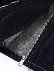 Korean Style Vintage Elegant Denim Jacket With Zipper Front, Patchwork Striped Cuffs Design, Spring Casual Travel Vacation - Blue - View 4