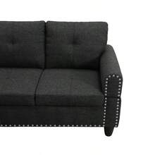 Reversible L-Shaped Sectional Couch With Storage Ottoman, Tufted Linen Sofa With Rivet Trim, 4 Seater Corner Sofa For Small Space Living Room-Left - Black + Foam + Wood + 6 Seat1 - View 10