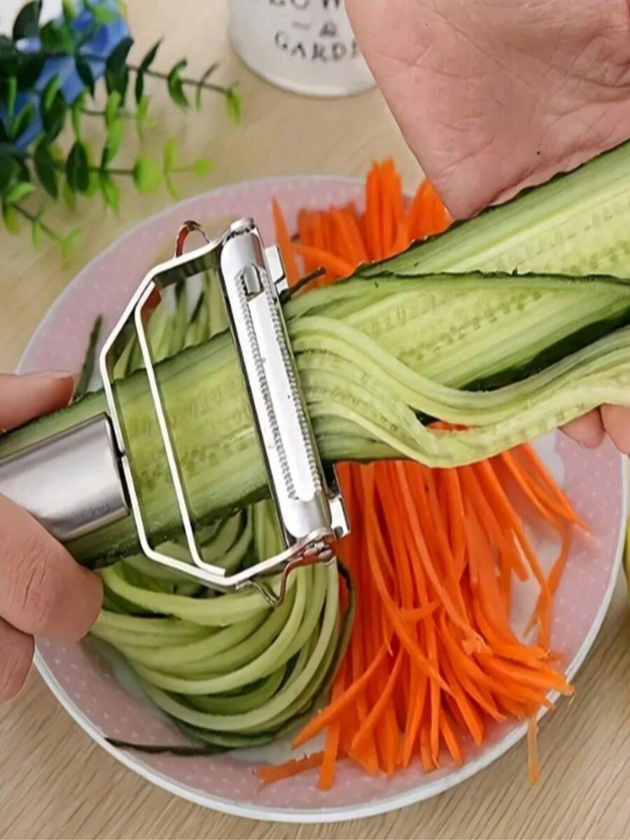 1/2 buah Pengupas Sayuran Stainless Steel - Pengupas Dapur Multifungsi yang Dapat Dicuci Sepenuhnya, Cocok untuk Kentang, Wortel, Mentimun, dan Apel | Alat Pemotong Tajam, Peralatan Dapur Rumah Tangga, Aksesori RV Kecil, Warna/Gaya Acak - Pengupas Dapur Penting - Perak - View 1