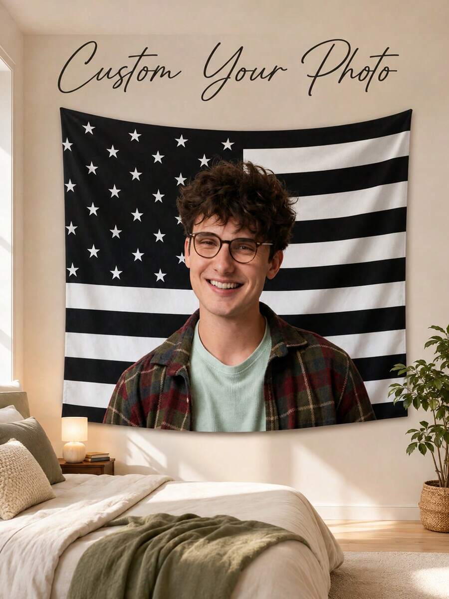 Customized American Flag With Image, Personalized Fun Flag, Includes Face Pattern, Logo, Photo Text Single-Sided Custom Flag Tapestry, Suitable For Bedroom, Dorm, Garden Decoration - Multicolor - View 1